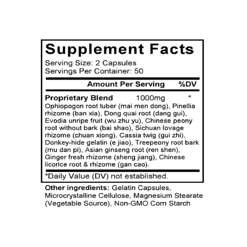 Wen Jing Tang (Tang-kuei & Evodia Combination) (100 Capsules) - Supplement Facts