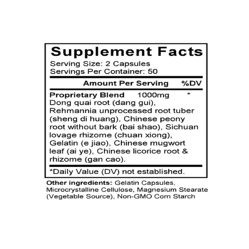 Xiong Gui Jiao Ai Tang (Tang-kuei & Gelatin Combination) (100 Capsules) - Supplement Facts