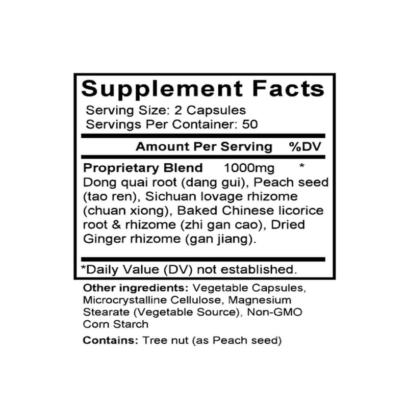 Sheng Hua Tang (Tang-kuei & Ginger Combination) (100 Capsules) - Supplement Facts