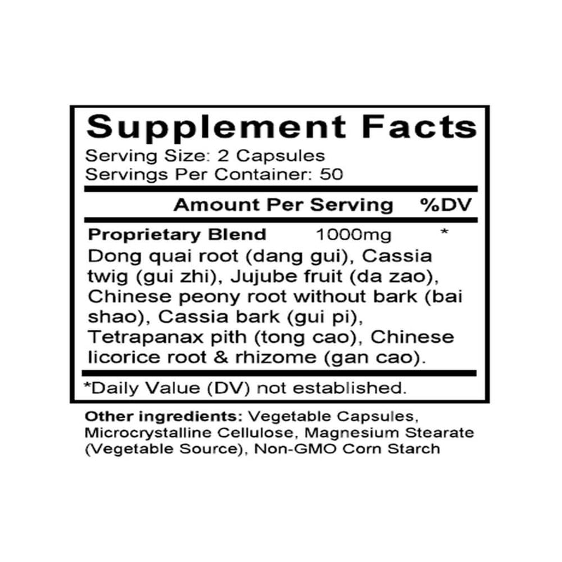Dang Gui Si Ni Tang (Bian Fang) (Tang-kuei & Jujube Combination) (100 Capsules) - Supplement Facts