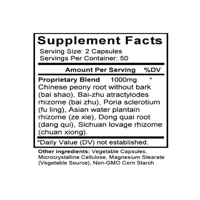 Dang Gui Shao Yao San (Tang-kuei & Peony Formula) (100 Capsules) - Supplement Facts