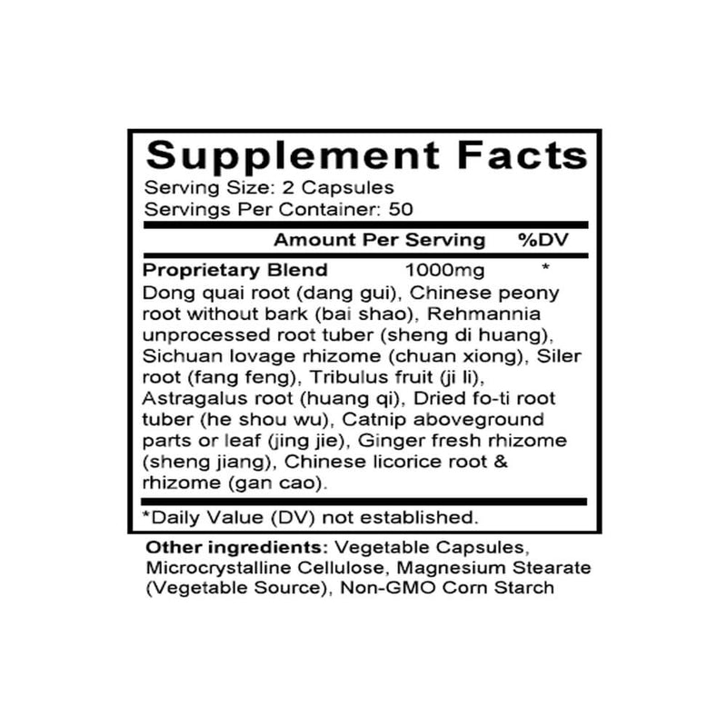 Dang Gui Yin Zi (Tang-kuei & Tribulus Combination) (100 Capsules) - Supplement Facts