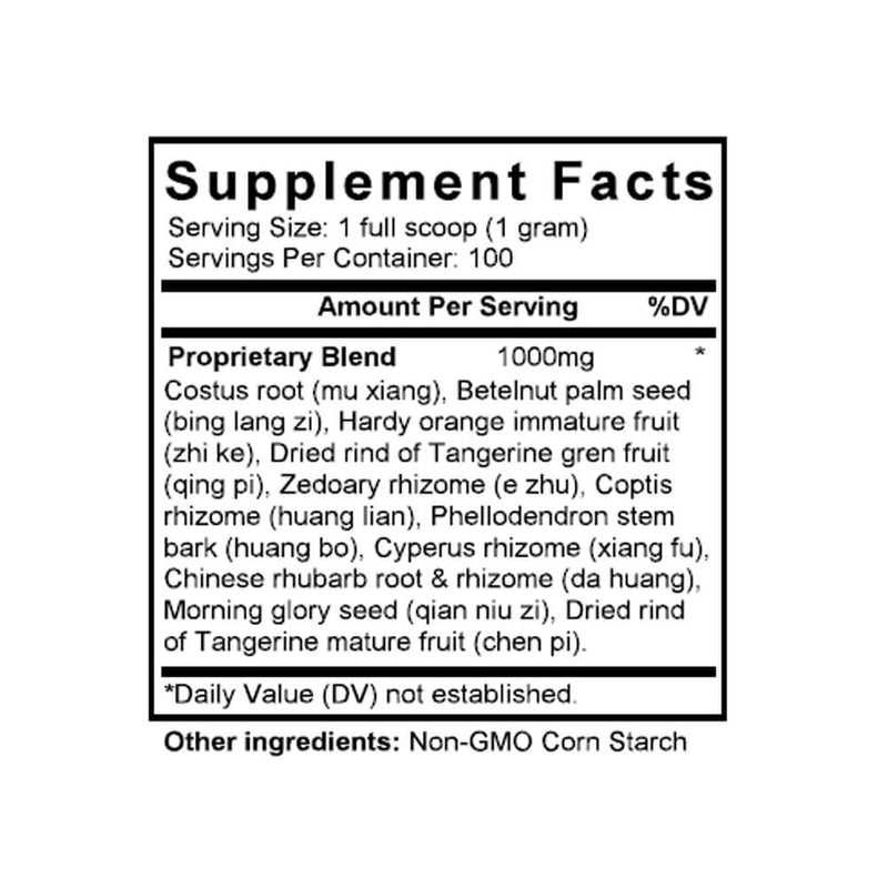 Mu Xiang Bing Lang Wan (Vladimiriae & Areca Formula) (100 Grams Granules) - Supplement Facts