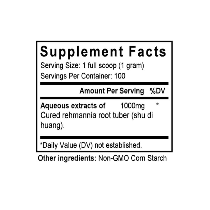 Shu Di Huang (Rehmannia Cooked) (100 Grams Granules) - Supplement Facts