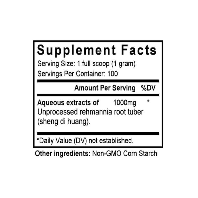 Sheng Di Huang (Rehmannia Raw) (100 Grams Granules) - Supplement Facts