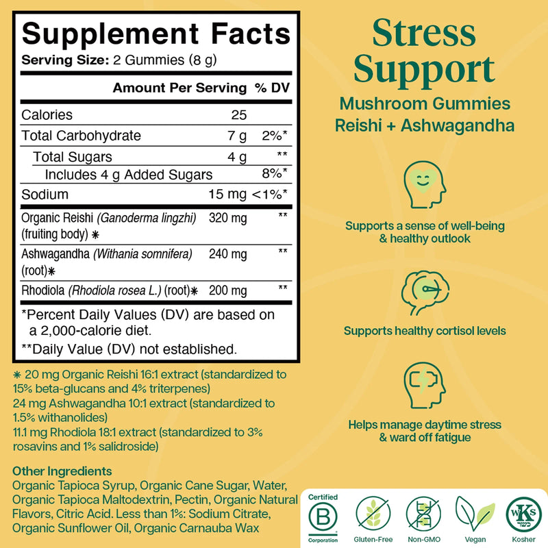 Reishi + Ashwagandha Stress Support Gummies (60 Gummies)