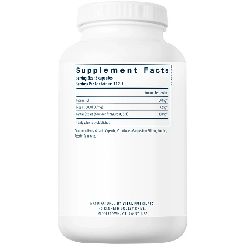 Betaine HCL With Pepsin & Gentian (225 Capsules)
