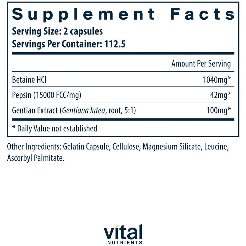 Betaine HCL With Pepsin & Gentian (225 Capsules)