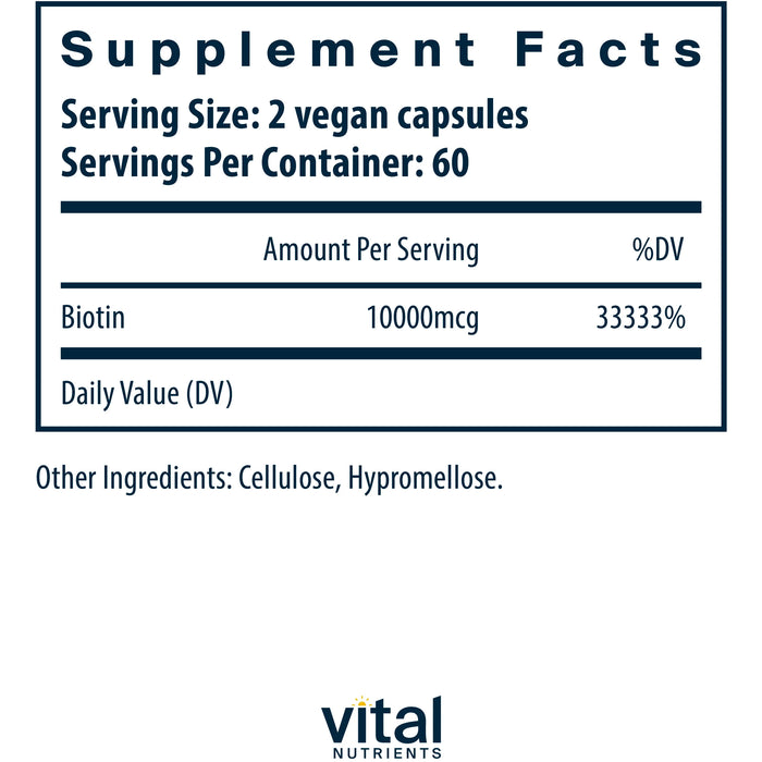 Biotin (120 Capsules)-Vitamins & Supplements-Vital Nutrients-Pine Street Clinic