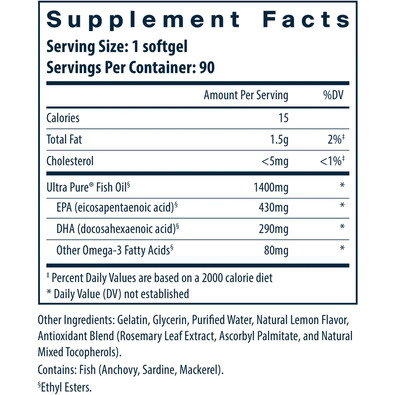 Ultra Pure Fish Oil 800 Lemon (90 Softgels)