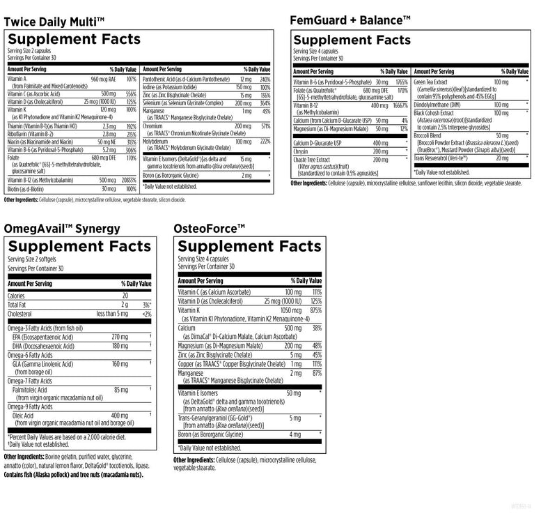 Women's Twice Daily Essential Packets (60 Packets) Supplement Facts