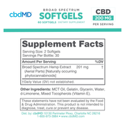 Broad Spectrum CBD Softgel Capsules - Supplement Facts