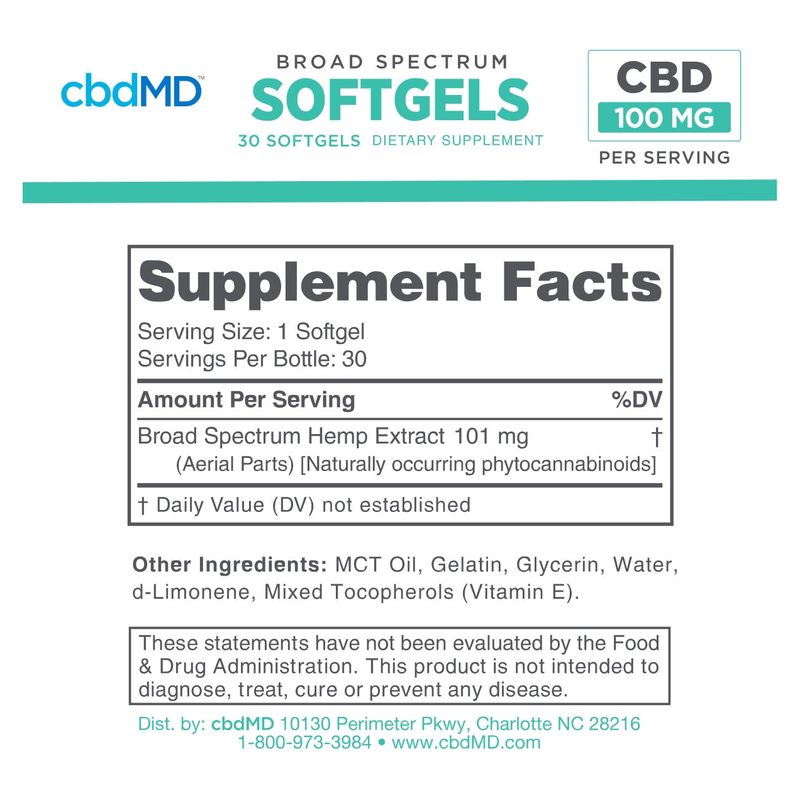 Broad Spectrum CBD Softgel Capsules - Supplement Facts