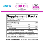 Broad Spectrum CBD Oil Tincture (30 mL) - Supplement Facts