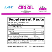 Broad Spectrum CBD Oil Tincture (30 mL) - Supplement Facts