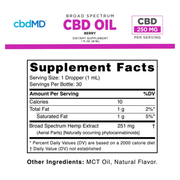 Broad Spectrum CBD Oil Tincture (30 mL) - Supplement Facts