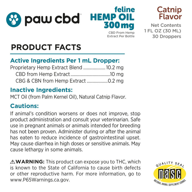 Feline CBD Oil (Catnip) (30 mL) - Supplement Facts