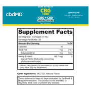 Broad Spectrum CBD + CBG Oil Tincture (Lemon Lime) (30 mL) - Supplement Facts