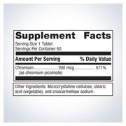 Chromium Picolinate (60 Tablets) — Supplement Facts