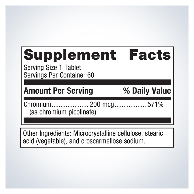 Chromium Picolinate (60 Tablets) — Supplement Facts