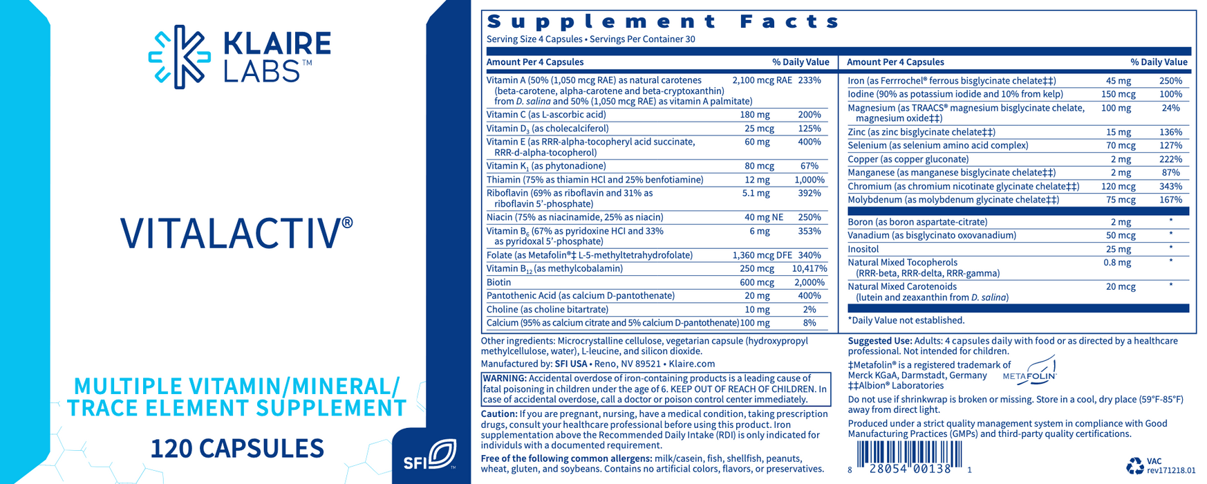 VitalActiv (120 Capsules)-Vitamins & Supplements-Klaire Labs - SFI Health-Pine Street Clinic