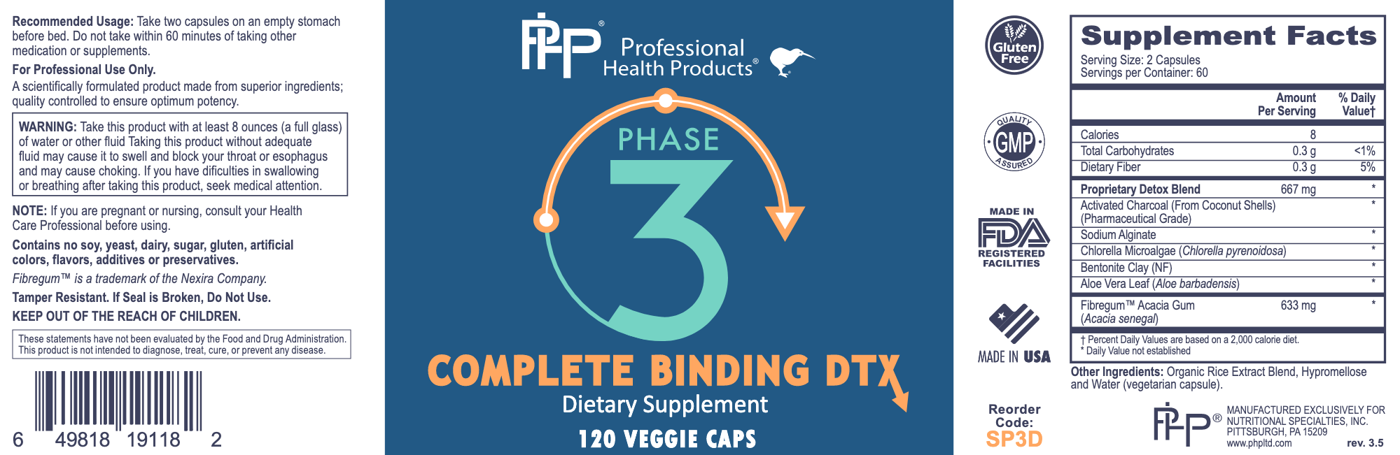 Phase 3 Complete Binding DTX (120 Capsules)-Vitamins & Supplements-Professional Health Products-Pine Street Clinic