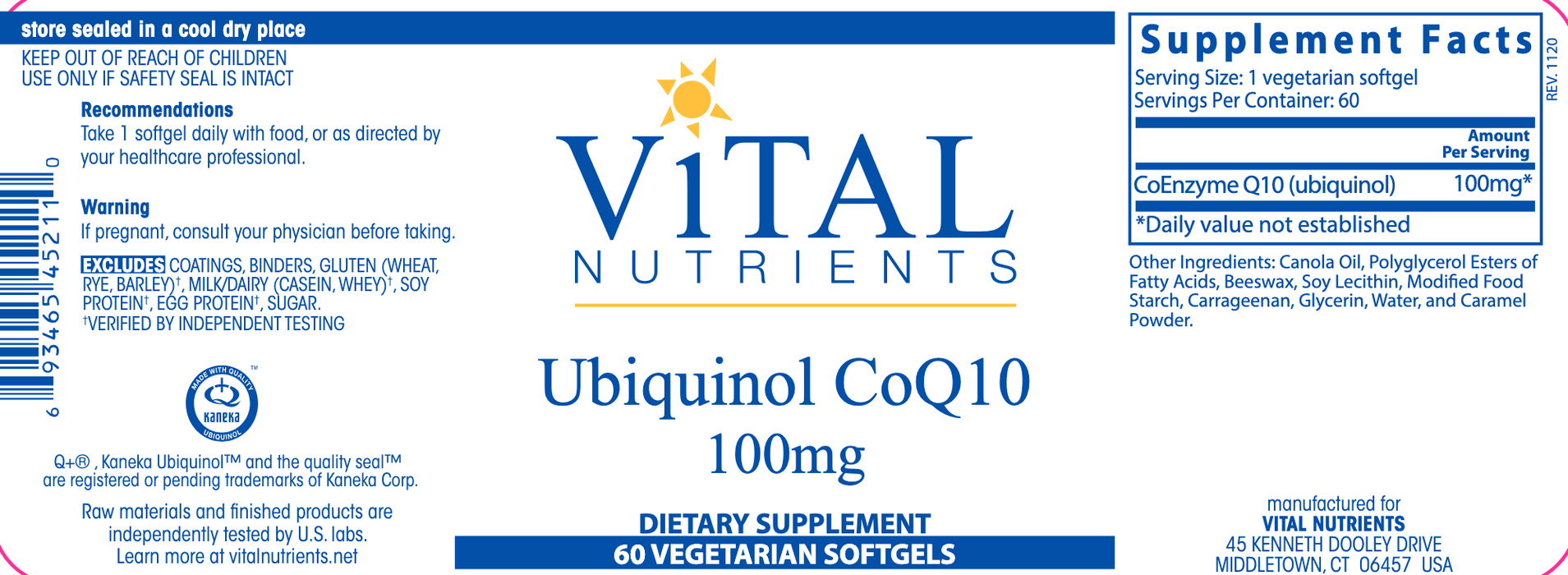 Ubiquinol CoQ10-Vitamins & Supplements-Vital Nutrients-60 mg - 60 Capsules A-Pine Street Clinic