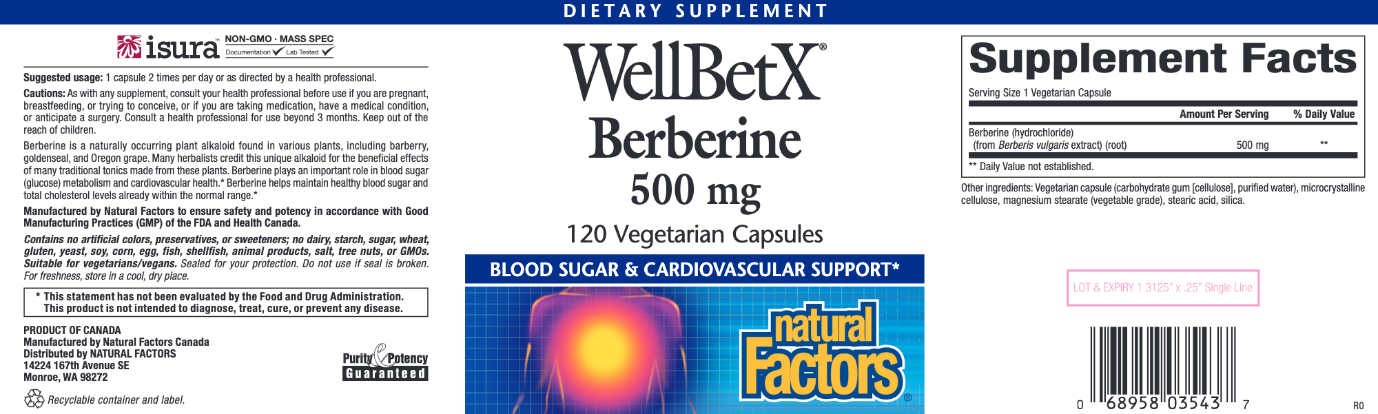 WellBetX Berberine (500 mg) (120 Capsules)-Vitamins & Supplements-Natural Factors-Pine Street Clinic