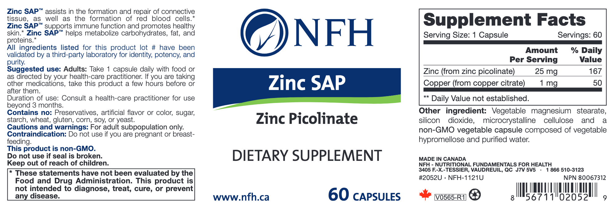 Zinc SAP (60 Capsules)-Vitamins & Supplements-Nutritional Fundamentals for Health (NFH)-Pine Street Clinic
