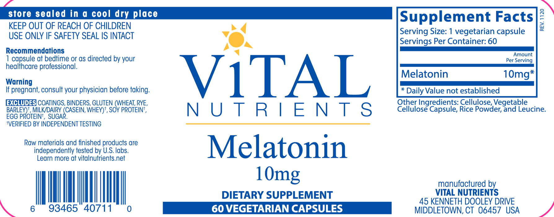 Melatonin (60 Capsules)-Vitamins & Supplements-Vital Nutrients-3 mg-Pine Street Clinic