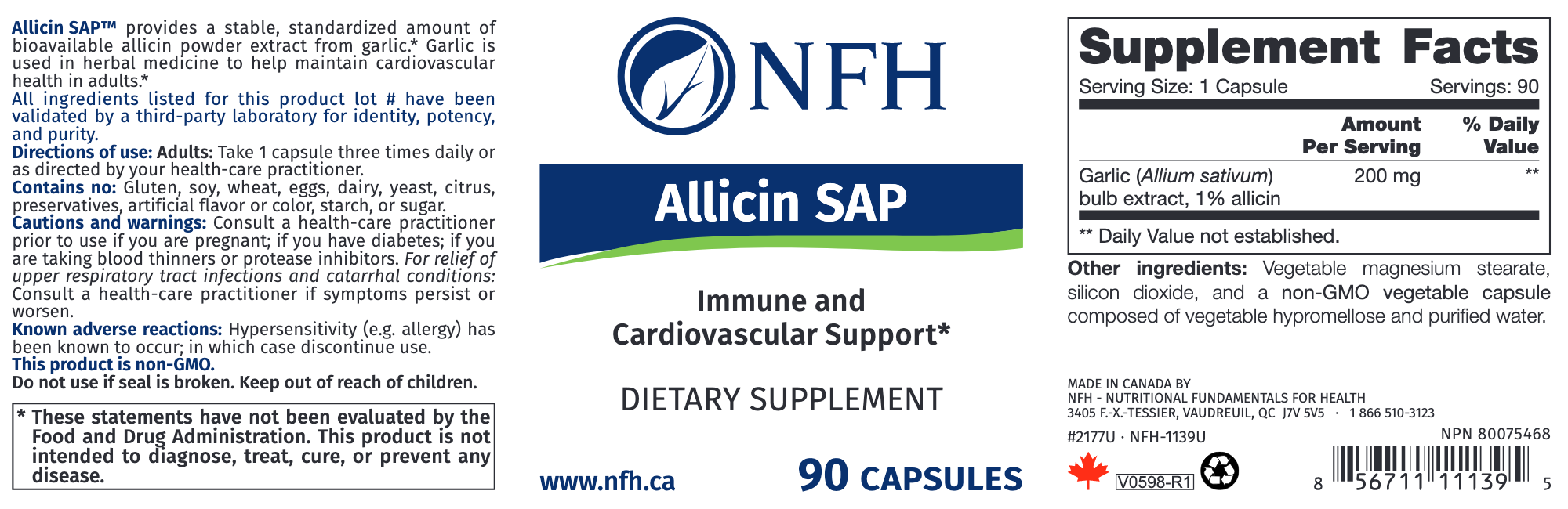Nutritional Fundamentals for Health - NFH - Allicin SAP - 90 Capsules ...