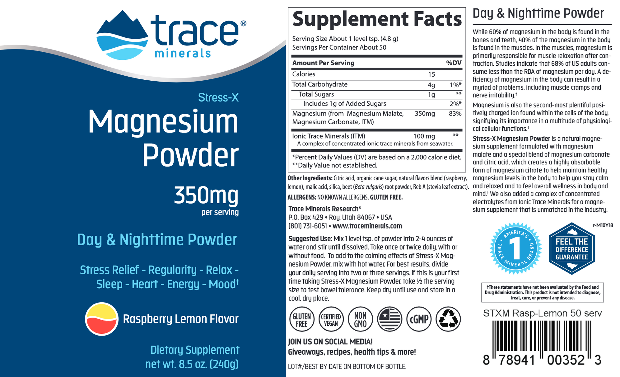 Trace Minerals Research - Stress-X Magnesium Powder - 50 Servings ...