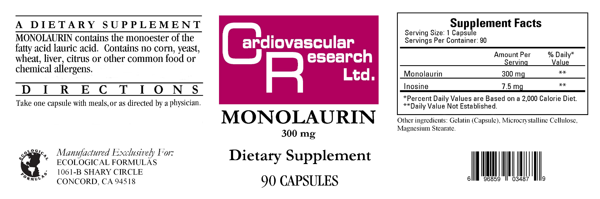 Monolaurin (90 Capsules)-Vitamins & Supplements-Ecological Formulas-600 mg-Pine Street Clinic