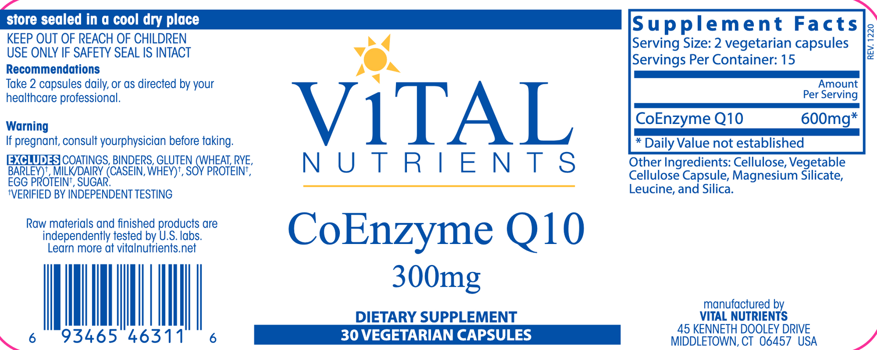 Ubiquinol CoQ10-Vitamins & Supplements-Vital Nutrients-60 mg - 60 Capsules A-Pine Street Clinic