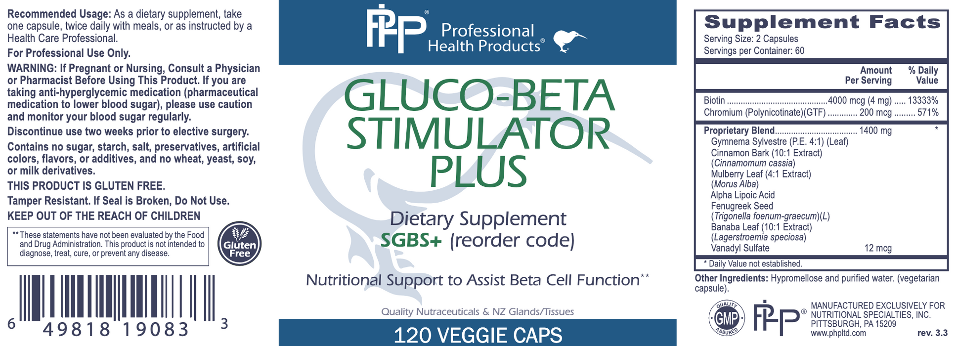 Gluco-Beta Stimulator Plus (120 Capsules)-Vitamins & Supplements-Professional Health Products-Pine Street Clinic