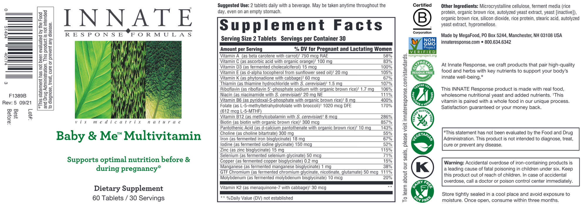 Baby & Me Multivitamin-Vitamins & Supplements-Innate Response-60 Tablets-Pine Street Clinic