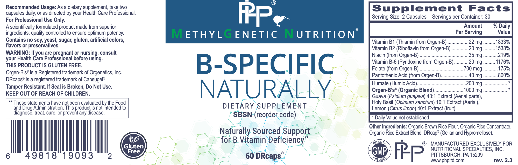 B-Specific Naturally (60 Capsules)-Vitamins & Supplements-Professional Health Products-Pine Street Clinic