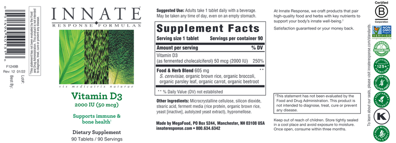 Vitamin D3 50 mcg (90 Tablets)