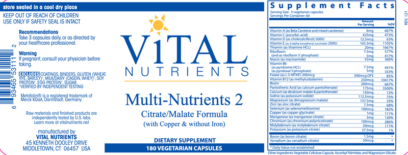 Multi-Nutrients 2 (Citrate/Malate Formula) (180 Capsules)