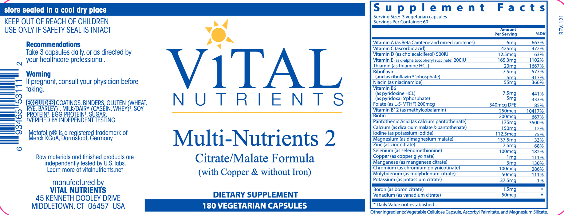 Multi-Nutrients 2 (Citrate/Malate Formula) (180 Capsules)