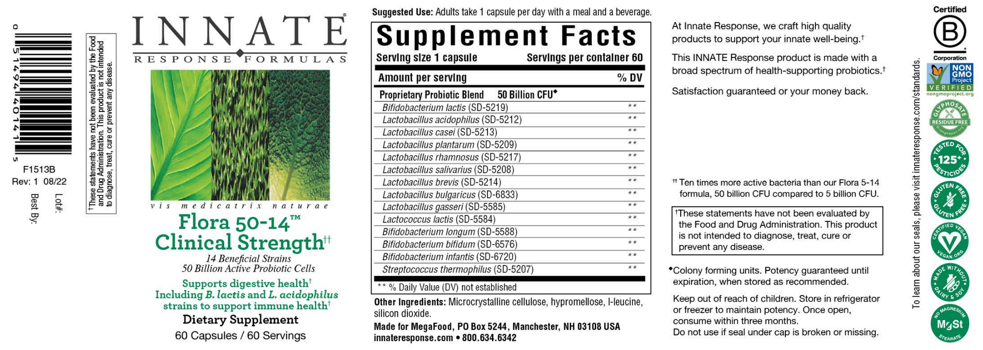 Flora 50-14 Clinical Strength (60 Capsules)-Vitamins & Supplements-Innate Response-60 Capsules-Pine Street Clinic