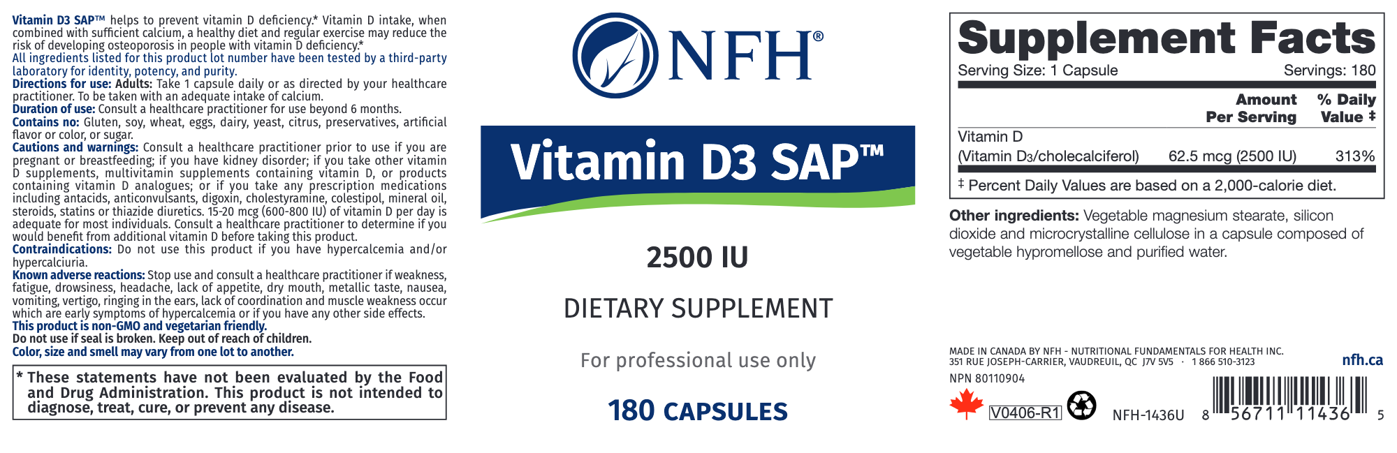Vitamin D3 SAP (2500 IU) (15 mL Liquid)-Vitamins & Supplements-Nutritional Fundamentals for Health (NFH)-180 Capsules-Pine Street Clinic