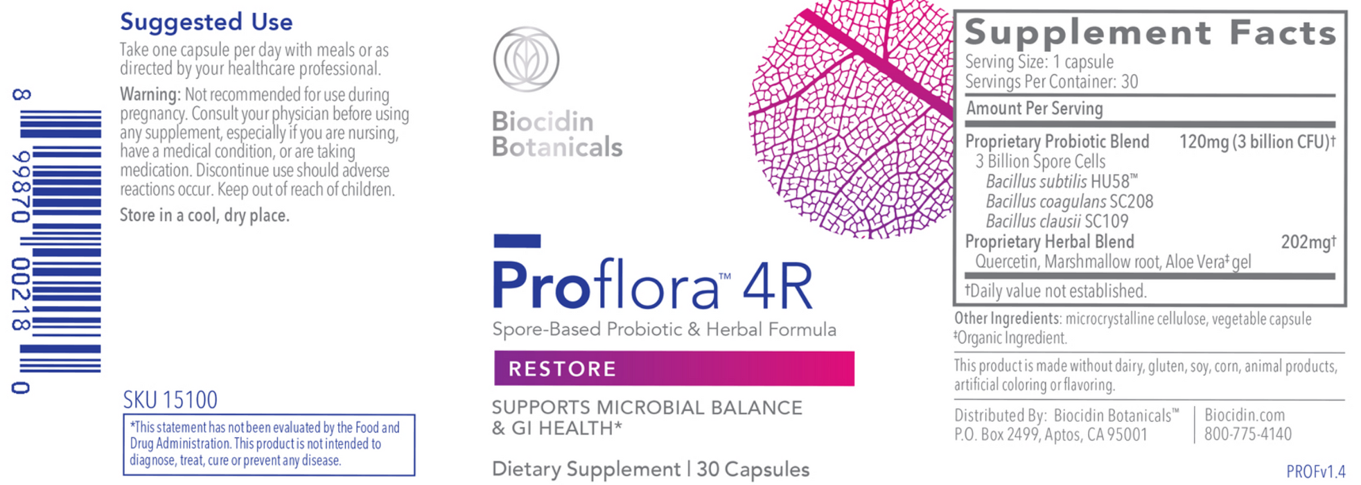 Biocidin Botanicals - Proflora 4R - 30 Capsules — Pine Street Clinic