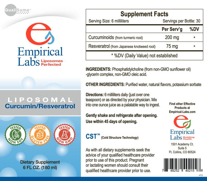 Liposomal Curcumin/Resveratrol (6 Ounces)