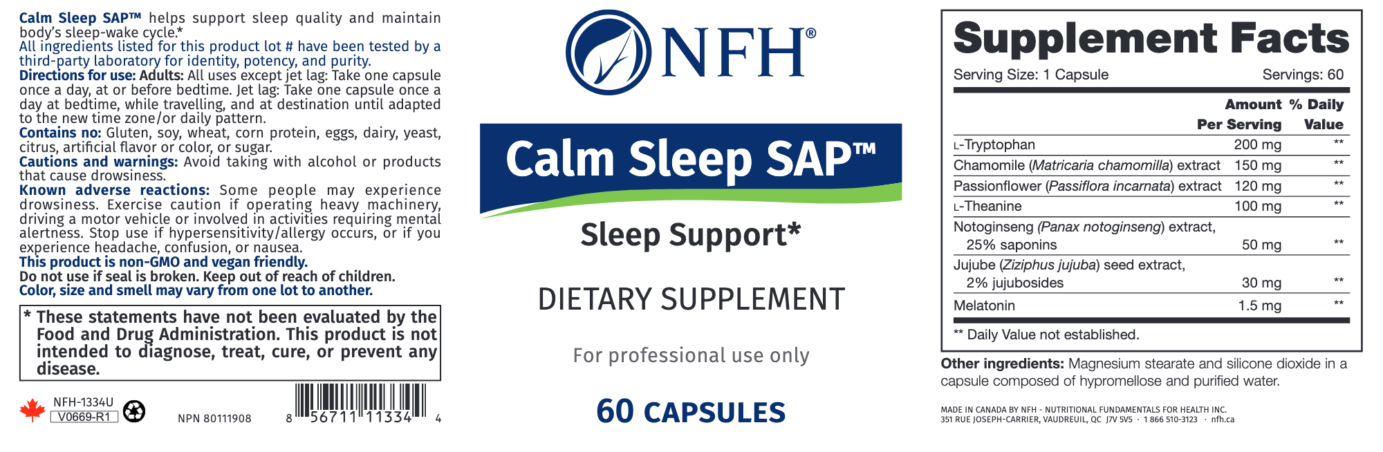 Calm Sleep SAP (60 Capsules)-Vitamins & Supplements-Nutritional Fundamentals for Health (NFH)-Pine Street Clinic