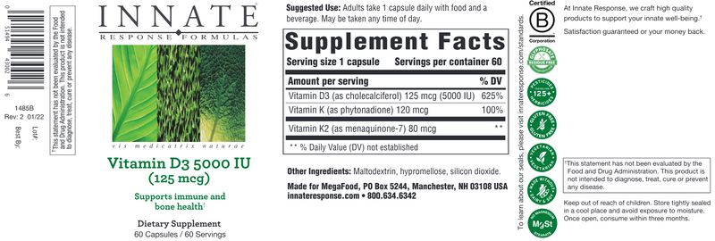 Vitamin D3 125 mcg (60 Capsules)