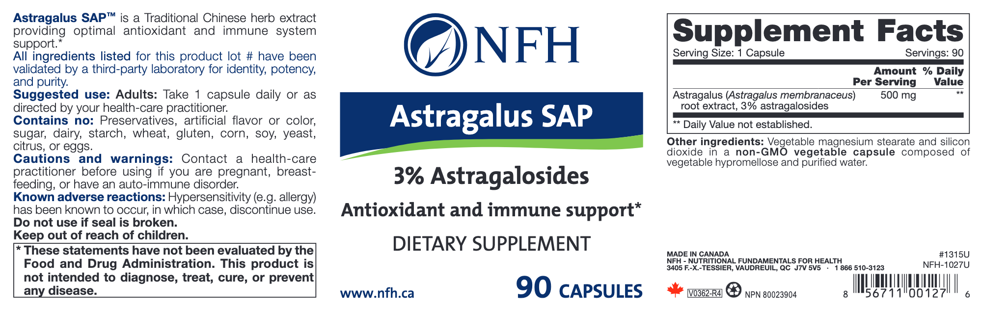 Astragalus SAP (90 Capsules)-Vitamins & Supplements-Nutritional Fundamentals for Health (NFH)-Pine Street Clinic