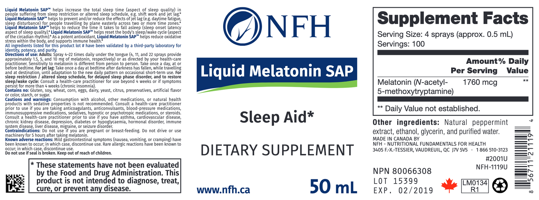 Liquid Melatonin SAP (50 mL Liquid)-Vitamins & Supplements-Nutritional Fundamentals for Health (NFH)-Pine Street Clinic