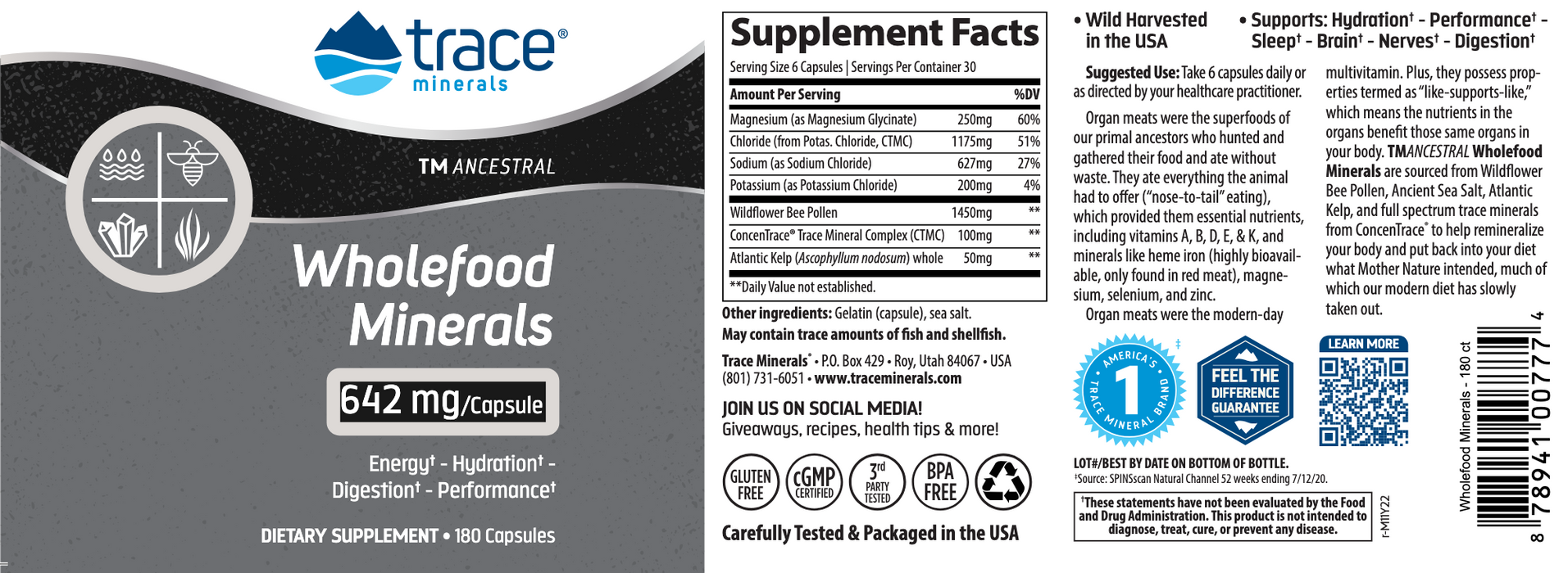 TM Ancestral Wholefood Minerals (180 Capsules)-Vitamins & Supplements-Trace Minerals-Pine Street Clinic