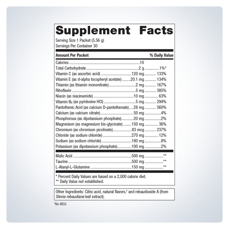 Endura Electrolytes Powder (Lemonade) (30 Packets) — Supplement Facts